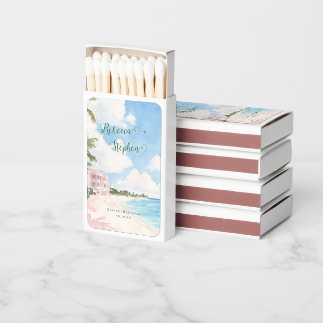 Pretty Gouache Pastel | Nassau Bahamas Wedding Matchboxes (Stacked)