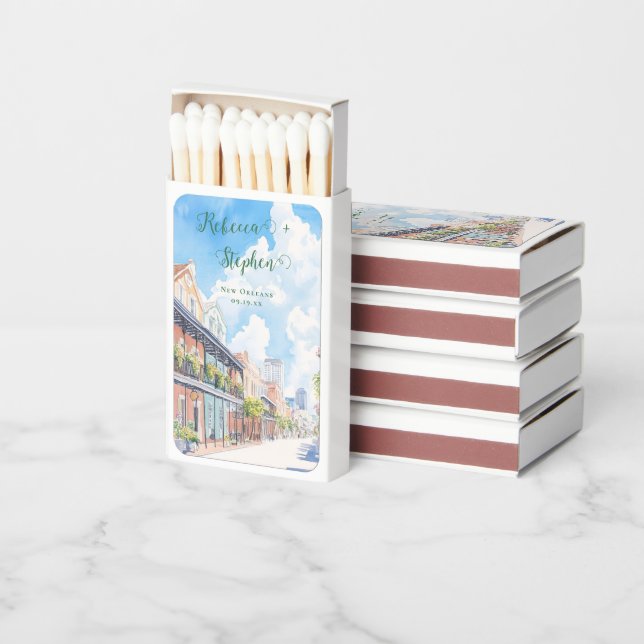 Pretty Gouache Pastel | New Orleans Wedding Matchboxes (Stacked)