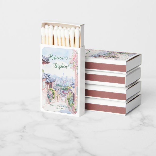 Pretty Gouache Pastel | Seoul South Korea Wedding Matchboxes (Stacked)