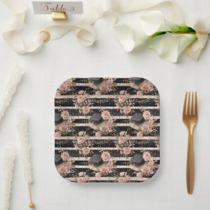 Pretty Grad Caps & Roses Paper Plates