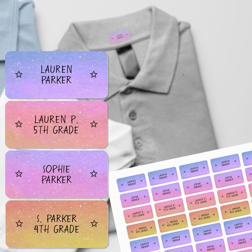 Pretty Gradient Color Coded Star Name Clothing Labels