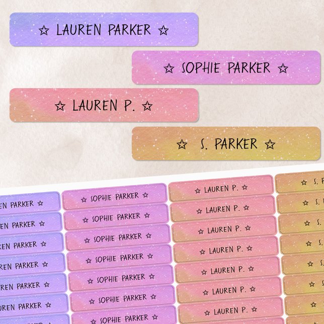 Pretty Gradient Color Coded Star Name Waterproof Labels (Creator Uploaded)
