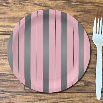 Pretty Gray And Pink Lined Paper Plates by ArianeC at Zazzle