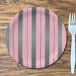 Pretty gray and pink lined paper plates