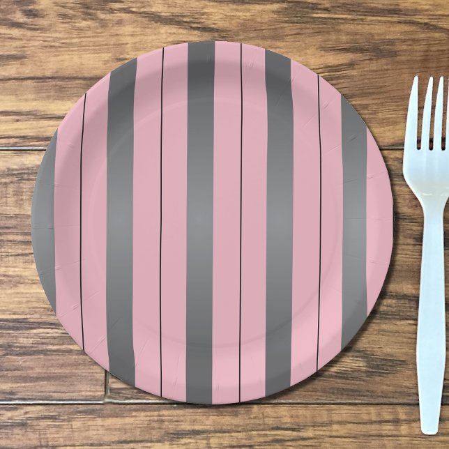 Pretty gray and pink lined paper plates (Creator Uploaded)
