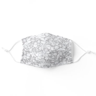Pretty Gray And White Floral Adult Cloth Face Mask