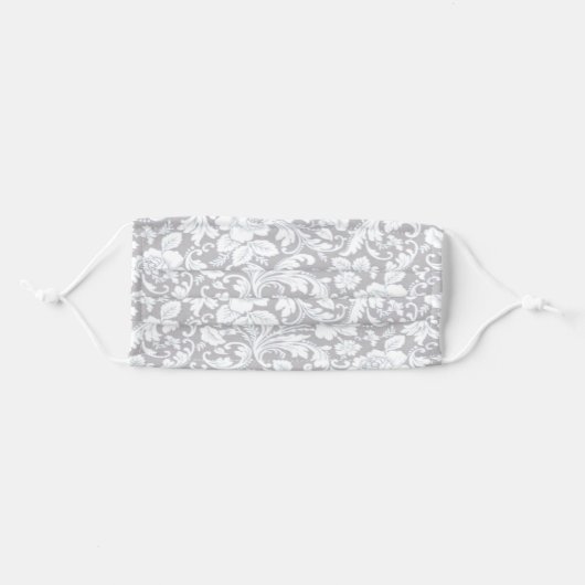 Pretty Gray And White Floral Adult Cloth Face Mask (Front, Folded)
