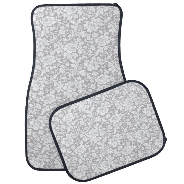 Pretty Gray And White Floral Car Floor Mat (Set)