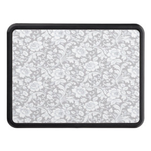 Pretty Gray And White Floral Trailer Hitch Cover