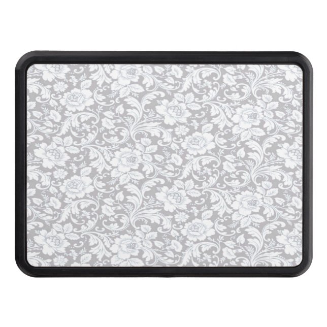 Pretty Gray And White Floral Trailer Hitch Cover (Front)
