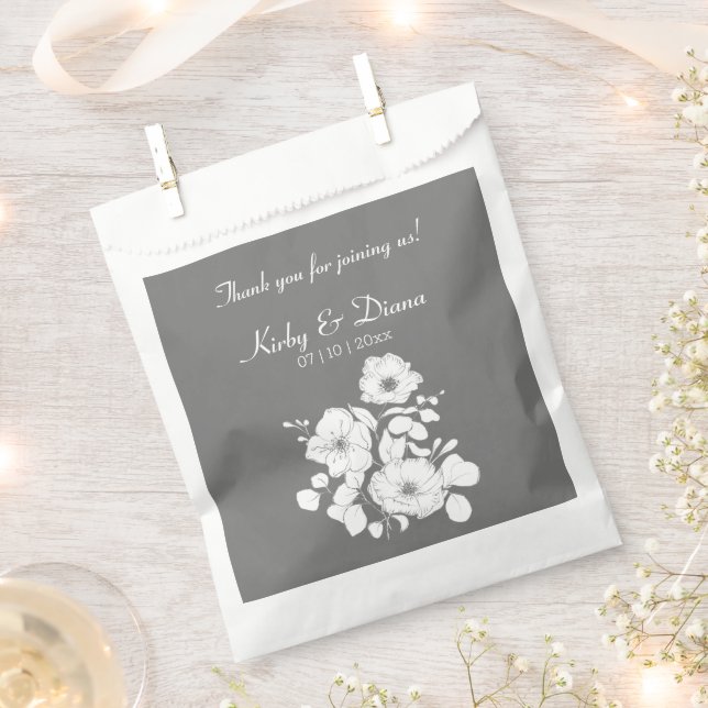 Pretty Gray and White Floral Wedding   Favor Bag (Clipped)