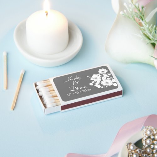 Pretty Gray and White Floral Wedding  Matchboxes