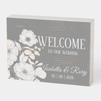 Pretty Gray And White Floral Wedding Welcome  Wooden Box Sign by ArtbyAngela at Zazzle