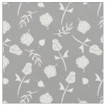 Pretty Gray and White Roses Rosebud Floral Print Fabric