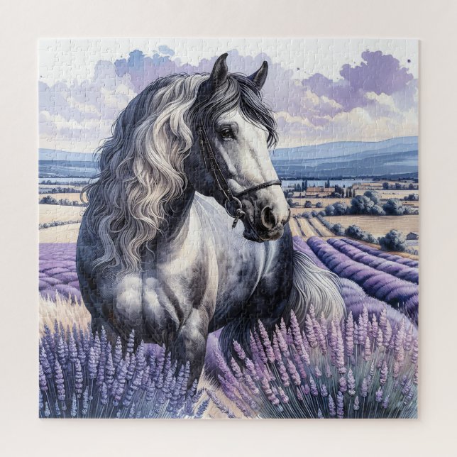 Pretty Gray Horse Standing in Lavender Jigsaw Puzzle (Vertical)