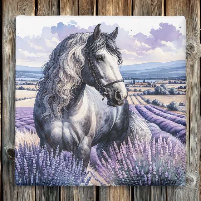 Pretty Gray Horse Standing in Lavender Metal Print (Creator Uploaded)