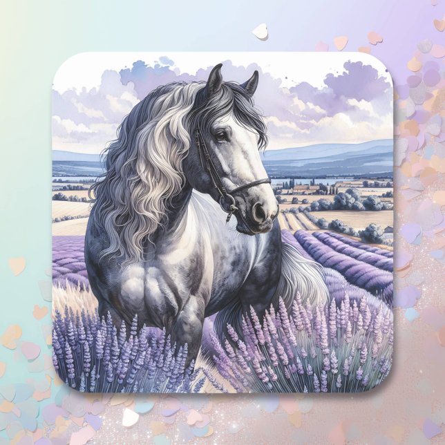 Pretty Gray Horse Standing in Lavender Square Sticker (Creator Uploaded)