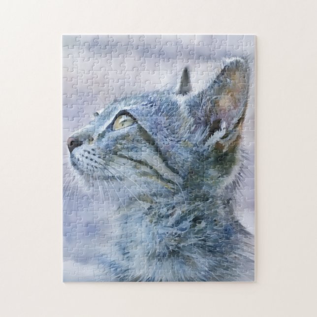 Pretty Gray Kitten Cat Art Puzzle (Vertical)