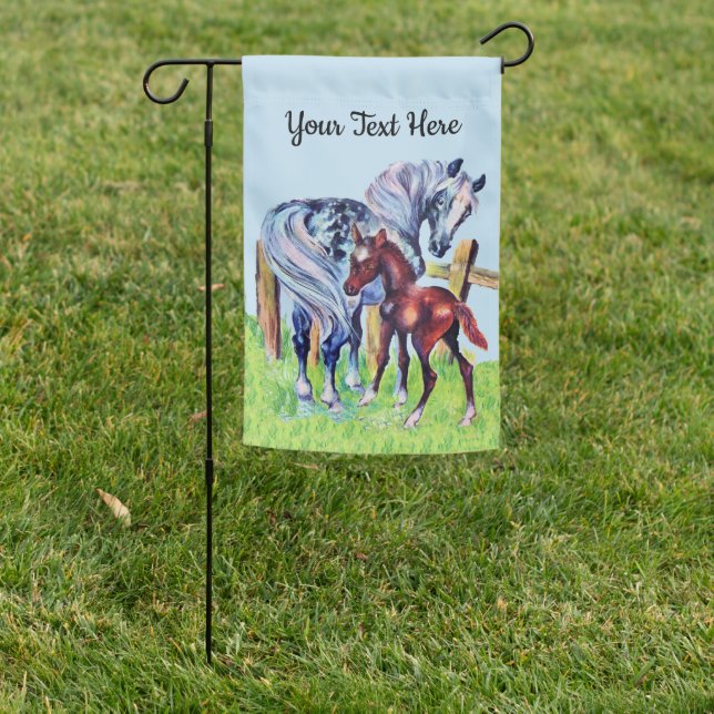Pretty Gray Mother Horse Brown Colt in Grass Fence Garden Flag (In SItu)