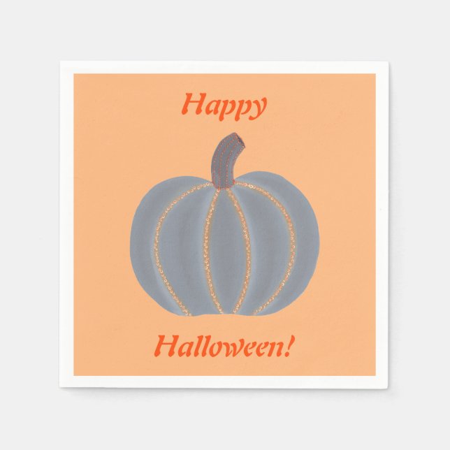 Pretty Gray Pumpkin Orange Lights Halloween Napkin (Front)