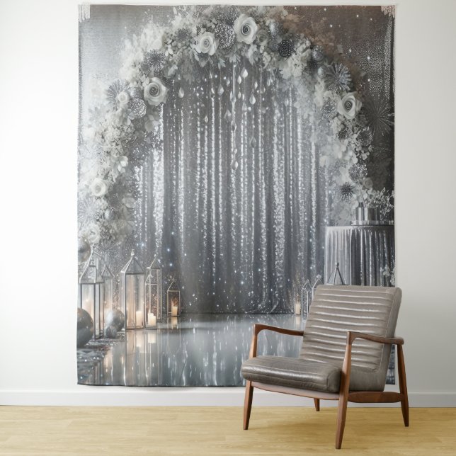 Pretty Gray tones Floral Arch Tapestry (In Situ)