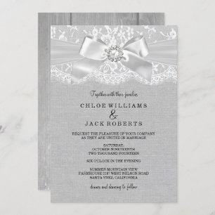 Pretty Gray Vintage Lace & Burlap Wedding Invite