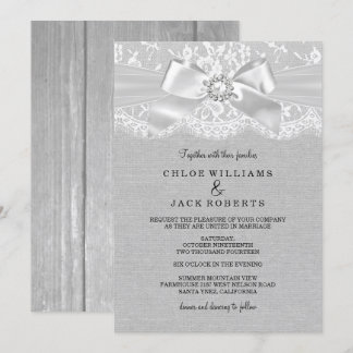 Pretty Gray Vintage Lace & Burlap Wedding Invite