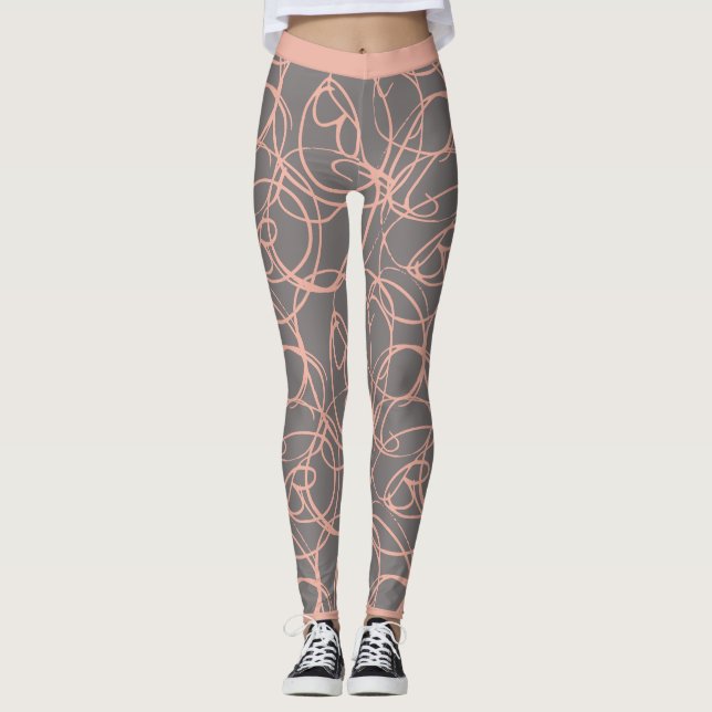 Pretty gray with pink swirls yoga pants, Leggings (Front)
