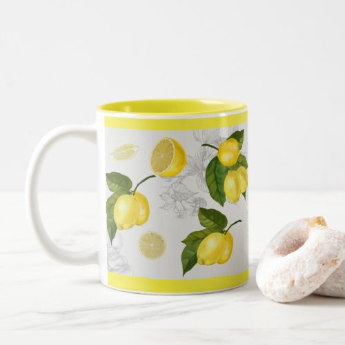 Pretty Gray  Yellow Lemon Mug