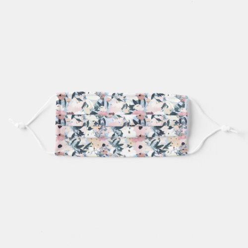 Pretty Grayish Blue Watercolor Pink  White Floral Adult Cloth Face Mask