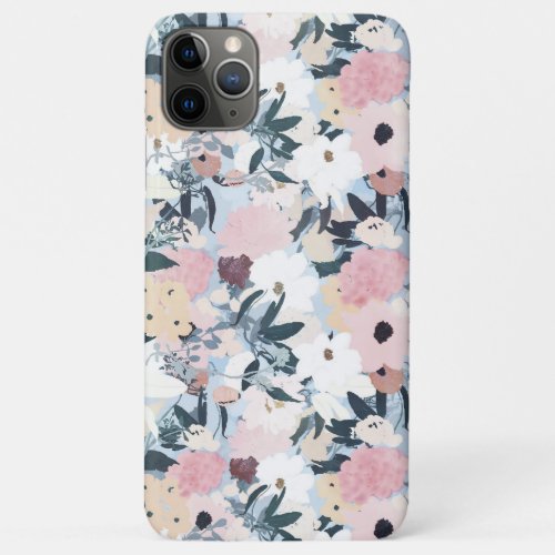 Pretty Grayish Blue Watercolor Pink  White Floral iPhone 11 Pro Max Case