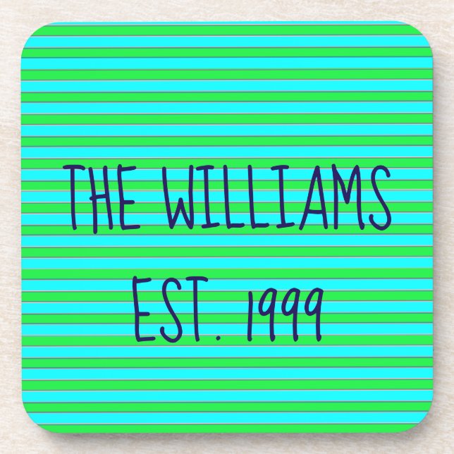 Pretty Green and Blue Stripes Beverage Coaster (Front)