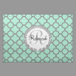 Pretty Green and Gray Quatrefoil Monogram Laurel Cloth Placemat