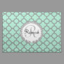 Pretty Green and Gray Quatrefoil Monogram Laurel Cloth Placemat