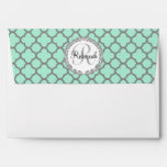 Pretty Green and Gray Quatrefoil Monogram Name Envelope