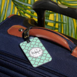 Pretty Green and Gray Quatrefoil Monogram Name Luggage Tag