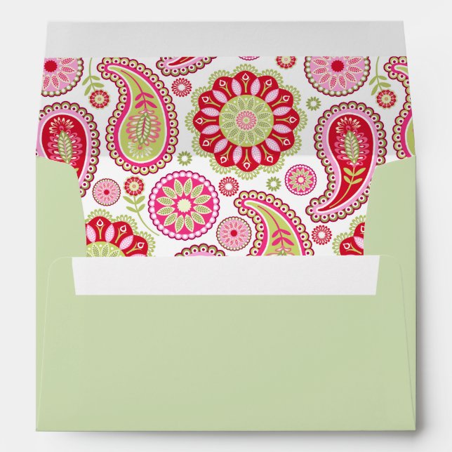 Pretty Green and Paisley Invitation Envelope (Back (Bottom))