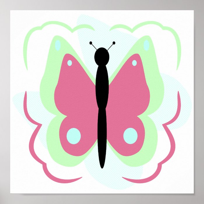 Pretty Green And Pink Butterfly Poster