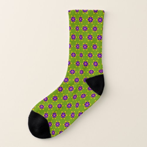 Pretty Green and Purple Flower Pattern Socks