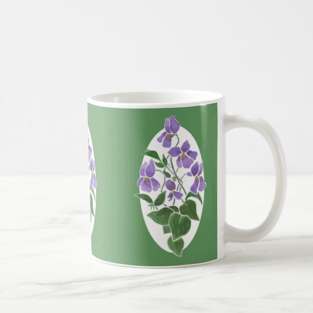 Pretty Green and White Coffee Mug, Violets Mug (Right)
