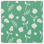 Pretty Green and White Roses Rosebud Floral Print Fabric