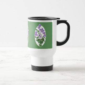 Pretty Green and White Travel Mug, Violets Mug