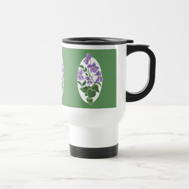 Pretty Green and White Travel Mug, Violets Travel Mug (Right)