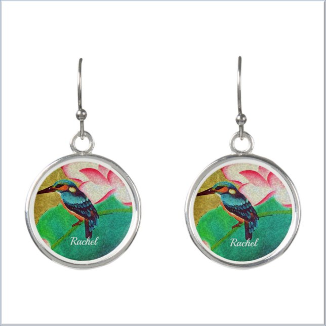 Pretty Green Bird & Flower  Earrings (Bookmark my store! https://www.zazzle.com/store/capricepetit)
