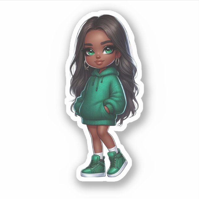 pretty green black girl sticker (Front)