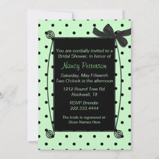 Pretty Green & Black Polka Dot Bridal Shower Invitation