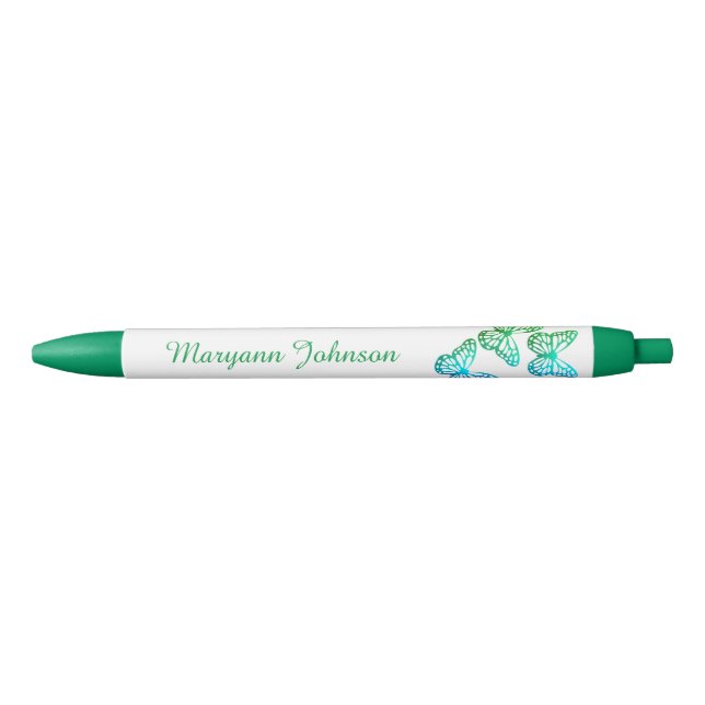 Pretty Green Butterflies Personalized Ink Pen (Front)
