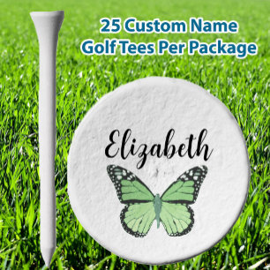 Pretty green butterfly with custom name ladies golf tees