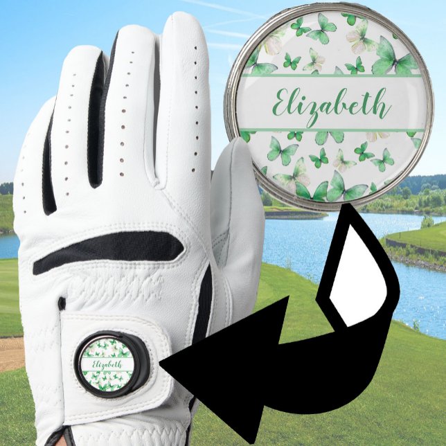 Pretty green butterfly with custom name womens  golf glove (Creator Uploaded)