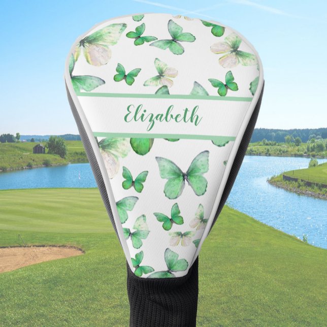 Pretty green butterfly with custom name womens  golf head cover (Creator Uploaded)